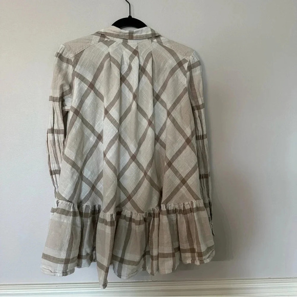 Free People Peppy in Plaid Women’s Long Sleeve Cream Peplum Style Top Size S GUC - Picture 7 of 7